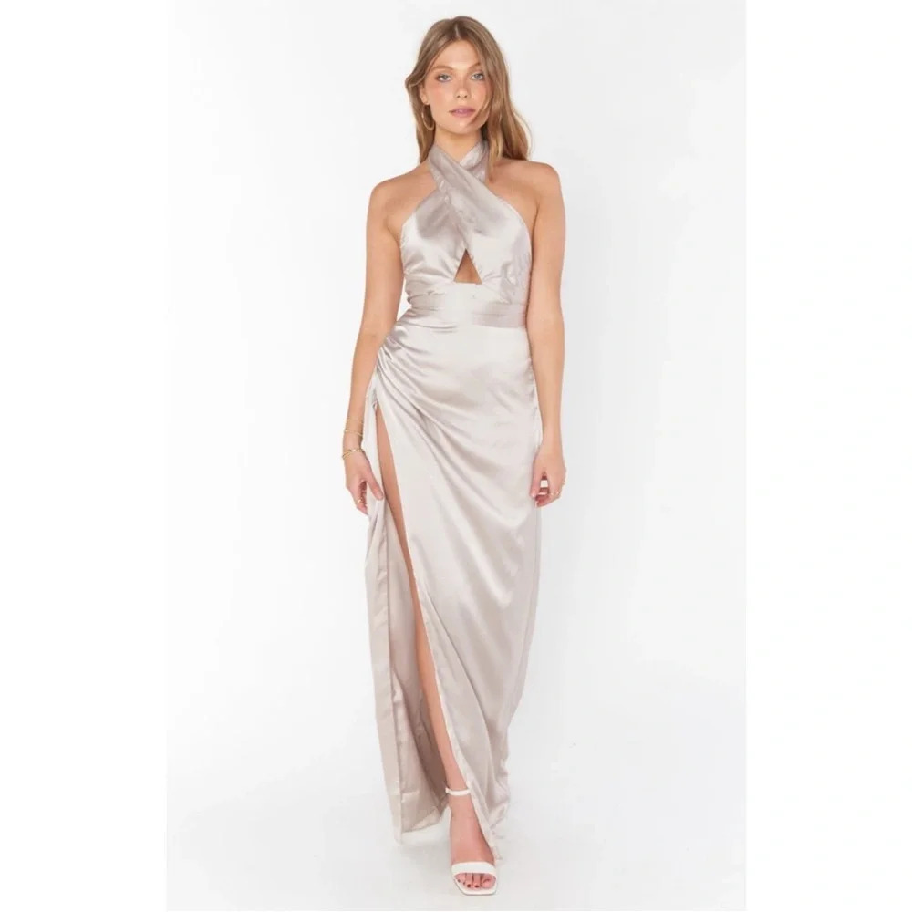Show Me Your Mumu Adele Bridesmaid Wedding Luxe Satin Halter Maxi Dress